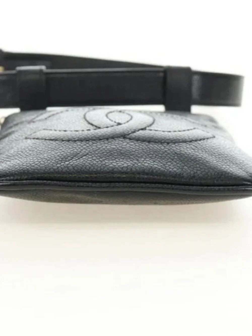 CHANEL Waist Bag Grained Calf Skin Black Gold CC Auth bs35525V